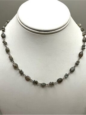 Handmade Sterling Silver 925 Labradorite Necklace Natural Gems Gray Blue Flash
